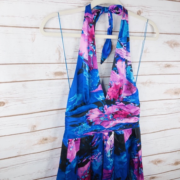 Adrianna Papell floral silk fit flare halter dress - Picture 2 of 8